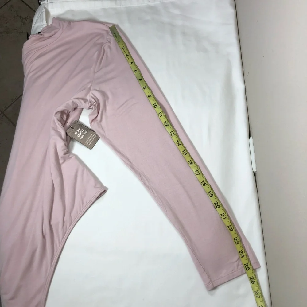 Express Stretchy Soft Light Pink Lined Front Monk Long Sleeve‎ Thong Bodysuit XL